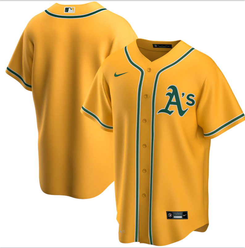 Men's Oakland Athletics Yellow Base Stitched Jersey